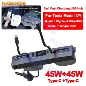 For Tesla New Model Y Juniper 2025 Model 3 Highland 2024 65W 45W Central Control Fast Charging TPYE-C USB HUB Expansion Dock