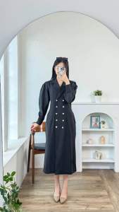 MvShop Dres Scuba Premium 8076 Full Kancing Hidup Kombi Lengan Tile Kaca Fashion Korea
