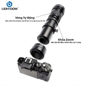 Ống Kính Siêu Tele Zoom Thủ Công Lightdow 420-800mm F8.3-F16 Dành Cho Máy Ảnh DSLR & Không Gương Lật Nikon Canon Sony Fuji Olympus Với Vòng Gắn T-Mount