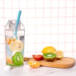 Acrylic Water Clear Transparent Bottle Stylish Milk Carton Shaped Water Bottle Milk and Tea Tumbler 500ML/1000ML