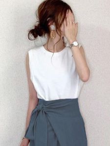 Cotton T-Shirt Summer Style for Women Loose Fit Sleeveless Crewneck Round Neck Pure Color Casual BF Wind Shoulder Base Shirt