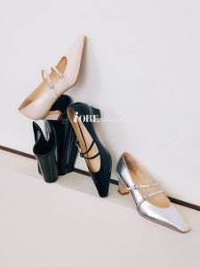 Ideal Iore Original French Elegant Double Strap Pointed Toe Mary Jane High Heel Single Shoes Sweet Style Layer Cowhide Leather
