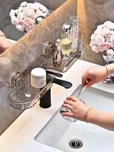 BHQ Suction Cup Bathroom Rack Wash Table Storage Rack Punch-free Removable Sponge Holder Sinki Bilik Air Rak