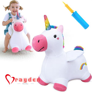 Bouncy Pals Unicorn Bouncy Horses Toddler Girl Bouncing Animal Hopper Inflatable Plush Hopping Toy Outdoor Indoor Ride on Bouncer Baby First Birthday Gift 18 Month 2 3 4 Year Old Kid