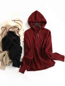 Slimming Solid Color Soft Cozy Hooded Zipper Knitted Cardigan Long Sleeve Womens Sweater G587 Autumn New Style Commute Style