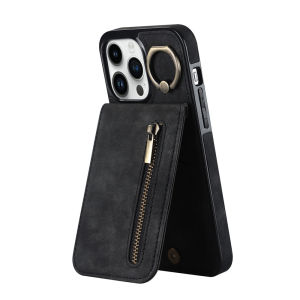 Luxury Leather Foldable Ring Phone Case with Card Slot for iPhone 15 pro 14 Max 13 Trendy High-End Style Protective Cover