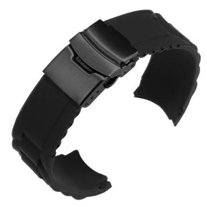 16mm 18mm 20mm 22mm 24mm 26mm Curved End Strap Folding Buckle Sport Bracelets Silicone WatchBand Men Women Replacement Wristband