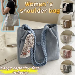 2025 Womens PU Luxury Soft Leather Cross Shoulder Bag Large Capacity Fashionable Commuter Shoulder Bag Korean Version Simple Solid Color Shoulder Bag with Silk Scarf Versatile Underarm Shoulder Bag