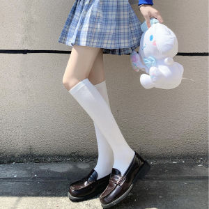 Pure Cotton White Mid-Calf Socks for Women Japanese Style Long Tube Hosiery Bone Structure Leg Shaping Neutral Seasonal Use