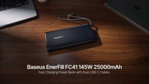 Baseus EnerFill FC41 10000mAh/20000mAh/25000mAh Power Bank 67W/100W/145W Digital Display with Built-in USB-C +iP Cables Fast Charging BCT Cooling Tech Travel Friendly Carry-On Safe