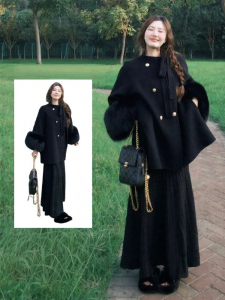 XUECAIQI | Stylish Winter Outfit For Curvy Women Fur Patchwork Suit
