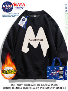 NASA Co-Branded American Winter Fleece-lined Padded Long Sleeve Sweater Men Plus Size Boys Crew Neck Inner Tops Spring and Autumn
