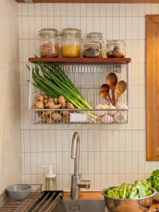 Wall Mounted Drill Free Storage Rack For Fruits Vegetables Seasonings And Drainage