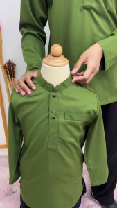 ◆ WARNA OLIVE GREEN ◆ KURTA SLIM FIT COTTON / BAJU KURTA RAYA SEPASANG DEWASA & BUDAK BAJU SAHAJA ( D022K ) KD