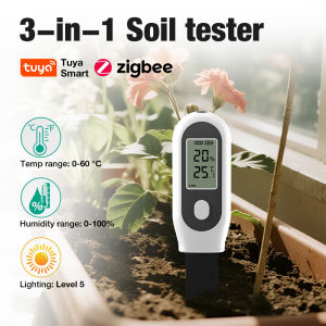 3 in 1 Tuya Zigbee Soil Moisture Sensor Humidity Temperature Sunlight Meter LCD Display APP Control for Plants Pots Garden