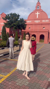 ชุดเดรสผ้าลินินแขนกุดสีครีม สำหรับคาเฟ่ งานเลี้ยง และปาร์ตี้