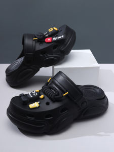 Mens Hole Shoe Pure Color Wear-Resistant Summer New Style Comfortable Trendy Anti-Slip Head Cover Breathable Slip-On Sandals