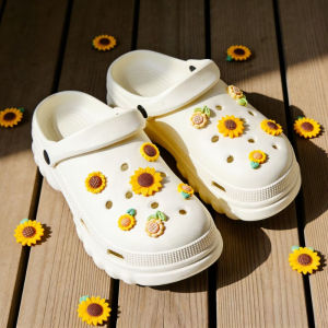 11pcs Shoe Buckle DIY Decorations Cute Casual Sunflower White Flower Pearl for Shoes with Holes And Sandals