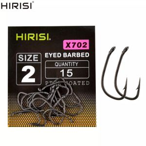 Hirisi 15pcs PTFE Coated High Carbon Steel Barbed Fish Hook With Eye Carp Fishing Accessories X702