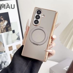 Ốp Điện Thoại Từ Tính Cho Samsung Galaxy Z Fold 7/6/5/4 Với Bản Lề Mạ Bảo Vệ Giá Đỡ Xoay Tương Thích Với Sạc Không Dây Magsafe