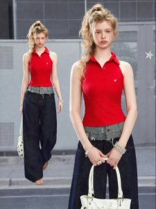 Unifree | Halter Polo Neck Sleeveless Slim Fit Vintage Top