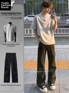 YOULIN | Stylish Outfit Set Trousers Black Pleated Pants