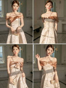 Champagne Satin Maids of Honor Dresses Womens Elegant A-Line Skirt Long Gowns for Wedding Sister Groups Formal Occasions