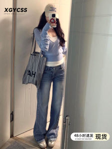 Light Wash Low Waist Slim Straight Denim Jeans Womens New 2025 American Retro Loose Drapey High-End Wide Leg Pants