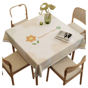 Waterproof Oil-resistant Wash-free PVC Square Tablecloth Tea Table Dining Table Mat Modern Simple Style Plant Floral Pattern