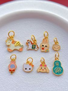 925 Ancient Style Silver Plated Accessories Burning Blue Unicorn Immediately Rich Pendant Rabbit Hello Kitty Walking Pendant DIY