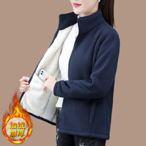 Áo Khoác Lông Cừu Hai Mặt Dày Cho Mẹ Mùa Thu Đông 2025 Áo Khoác Ngoài Cổ Đứng Bằng Vải Polyester Thường Ngày Cho Nữ