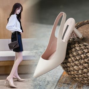 รองเท้าผู้หญิง รองเท้าส้นสูงไซส์ใหญ่ ส้นสูงหัวแหลม ส้นหนา แบบเรียบง่าย เหมาะกับใส่ทํางาน สําหรับผู้ห