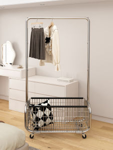 Trendy Metal Floor Standing Clothes Drying Rack for Bedroom Dormitory Indoor Mobile Simple Storage Rack Home Use
