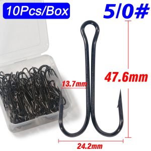 LAKBAT 10PCS Fishing Hooks Carbon Steel Double Barbed Crank Jig Hook Fly Tying Soft Lure Carp Saltwater Freshwater Tackle Box