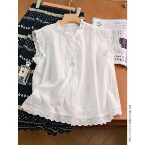 XIAOER | High Quality 100% Cotton Heavy Embroidery Edge Trimmed Womens Blouse