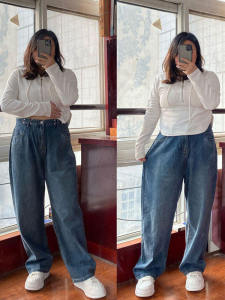 plus Size Denim Jeans High Waist Wide Leg Pants Slimming Effect for Women Heavy Duty 300 Pounds Hip Concealment Long Trousers