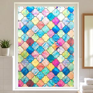 Phim Dán Cửa Sổ Tĩnh Điện Bằng Kính Màu Quatrefoil Đầy Màu Sắc Có Thể Tái Sử Dụng Trang Trí Riêng Tư Cho Phòng Tắm Phong Cách Ma-rốc Bohemian