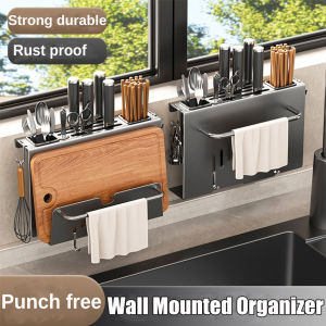 Kitchen Cutter Rack Chopsticks Holders Towel Cap Storage Bar Wall Mounted Organizer Multifunctional Space Saving