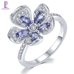 Lohaspie Jewelry Pure 1.15 Carats Ring Silver 925 Original Natural Tanzanite Ring 925 Silver Ring With Stone Tanzanite Birthstone Ring For Women Engagement Ring Silver 925 Jewelry