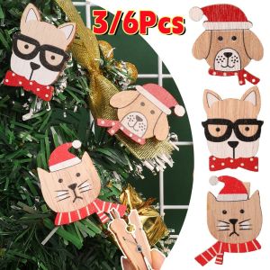 ที่หนีบแบบไม้การ์ตูนน่ารักแบบมีที่หนีบรูปสุนัขแมวตัวเล็กน่ารัก3/6ชิ้นของเทศกาลปาร์ตี้คริสต์มาสบรรยากาศโรแมนติกรูปภาพตกแต่ง