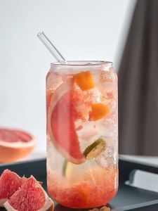 Can Shaped Water Cup Glass Drinking Cup for Juice Coffee Milk Creative Cola Can Shape Glass Mug with Lid