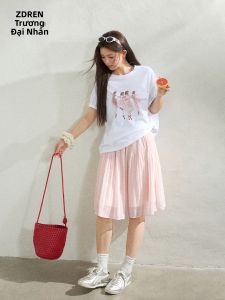 ZHANGDAREN | Bộ Áo Thun và Chân Váy Dáng Hàn Quốc Phong Cách Mùa Hè Giúp Gọn Gàng