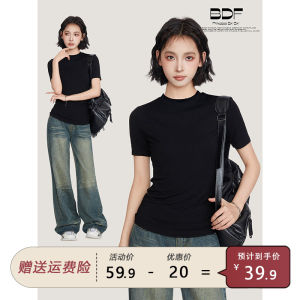 American Style Short Sleeve Cotton T-Shirt Women Summer New Style Pure Cotton round Neck Slim Fit Hot Girl Short Length Top