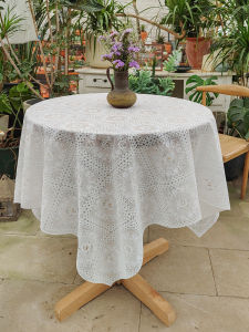 Outdoor Courtyard Garden round Tablecloth PVC Waterproof Sun Protection Lace Square Cover Cloth White Balcony Home Use