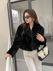 Womens Short Thickened Fur Coat Water Rabbit Fur Tailor-made Collar Winter Fashion Outerwear Eco-friendly Solid Color