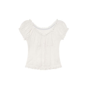 French Waist Cinching Short Sleeve Blouse Slimming