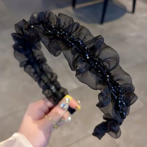 Korean Style High Top Crystal Lace Hairband Elegant Simple Fashion Versatile Hair Clip Fresh out New Spring Summer Blue Source