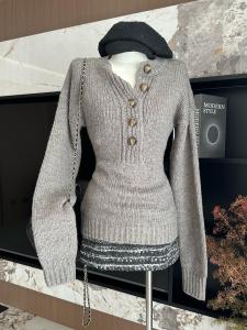 Thickened Wooden Tone Henry Sweater Wool Blend Knitted Winter Pullover Regular Length round Neck Commute Style Female Knitwear