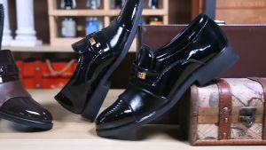 New Men Casual Shoes Leather Point Toe Business Shoes For Men Classic Solid Color Dress Flats Shoes For Men