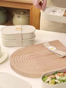 WORTHBUY | Hộp Cơm Trưa Bằng Nhựa Dùng Được Trong Lò Vi Sóng Cho Trẻ Em Có Dây Đeo Dễ Thương Hộp Cơm Bento Di Động Ngăn Đơn/kép Thân Thiện Với Môi Trường Hộp Đựng Trái Cây Salad Thức Ăn